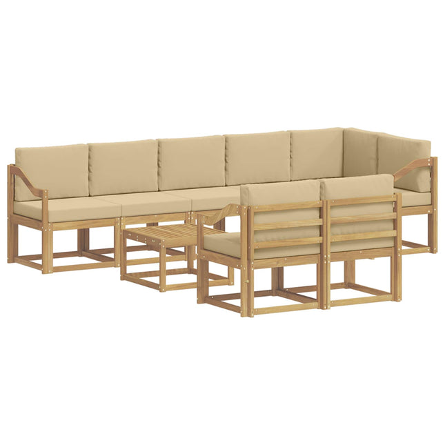 Udendørs sofagruppe med pude 9 pcs Hvid og Beige Polyester