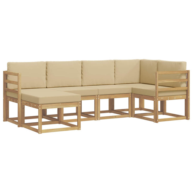 Udendørs sofagruppe med pude 6 pcs Hvid og Beige Polyester