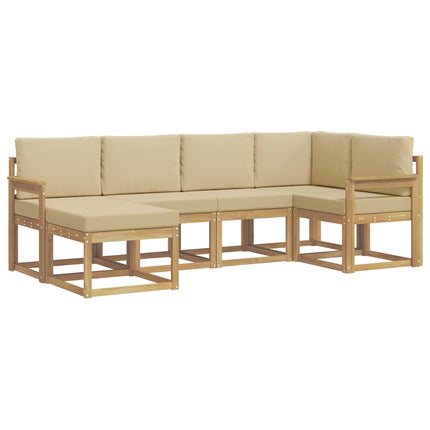Udendørs sofagruppe med pude 6 pcs Hvid og Beige Polyester