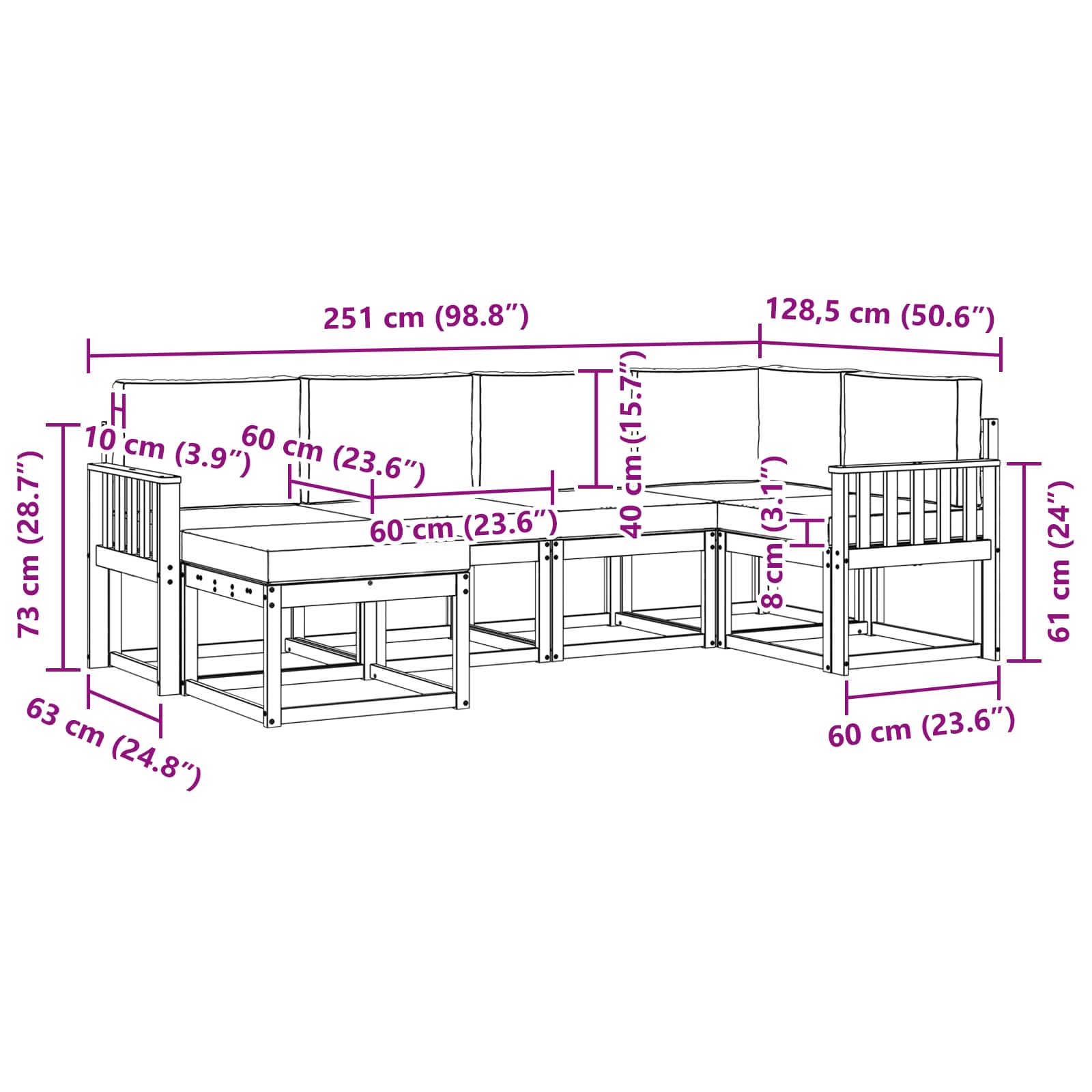 Udendørs sofagruppe 6 pcs Hvid og cremefarvet Polyester