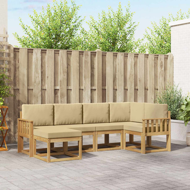 Udendørs sofagruppe med pude 6 pcs Hvid og Beige Polyester
