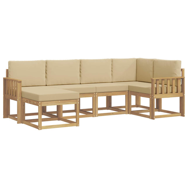 Udendørs sofagruppe med pude 6 pcs Hvid og Beige Polyester