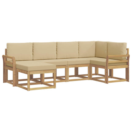 Udendørs sofagruppe med pude 6 pcs Hvid og Beige Polyester