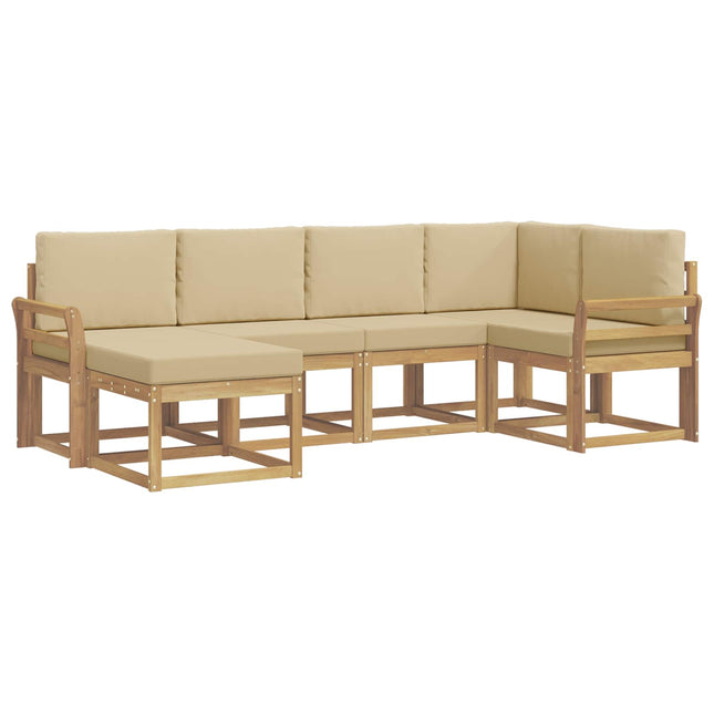 Udendørs sofagruppe med pude 6 pcs Hvid og Beige Polyester