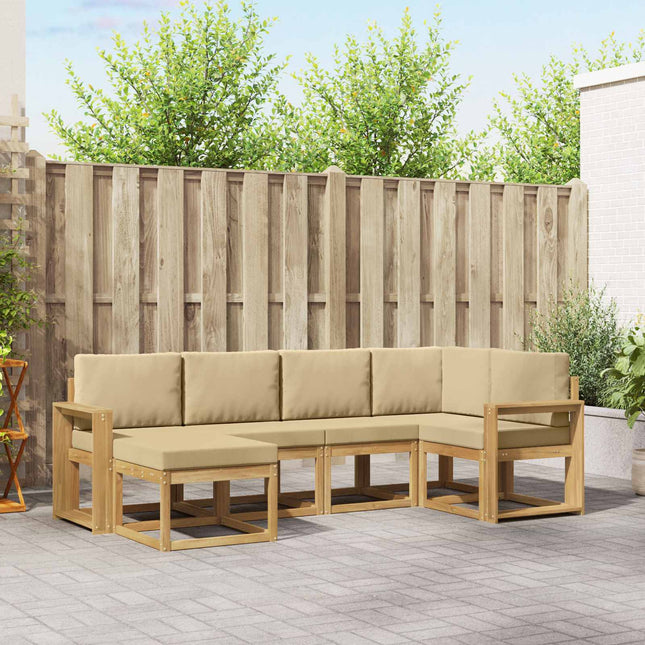 Udendørs sofagruppe med pude 6 pcs Hvid og Beige Polyester