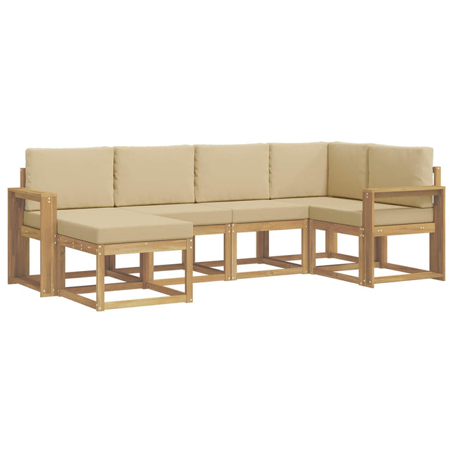 Udendørs sofagruppe med pude 6 pcs Hvid og Beige Polyester