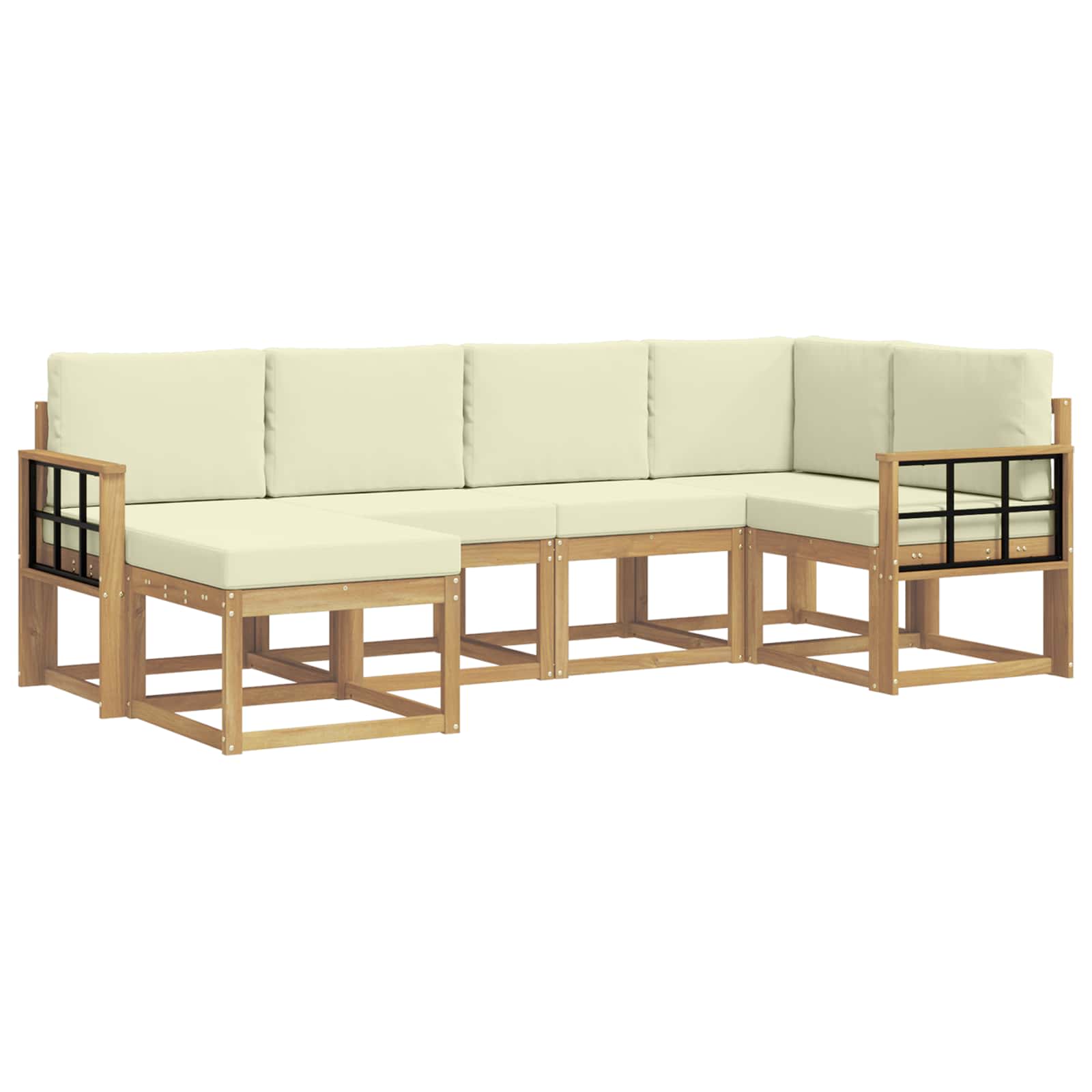 Udendørs sofagruppe 6 pcs Hvid og cremefarvet Polyester