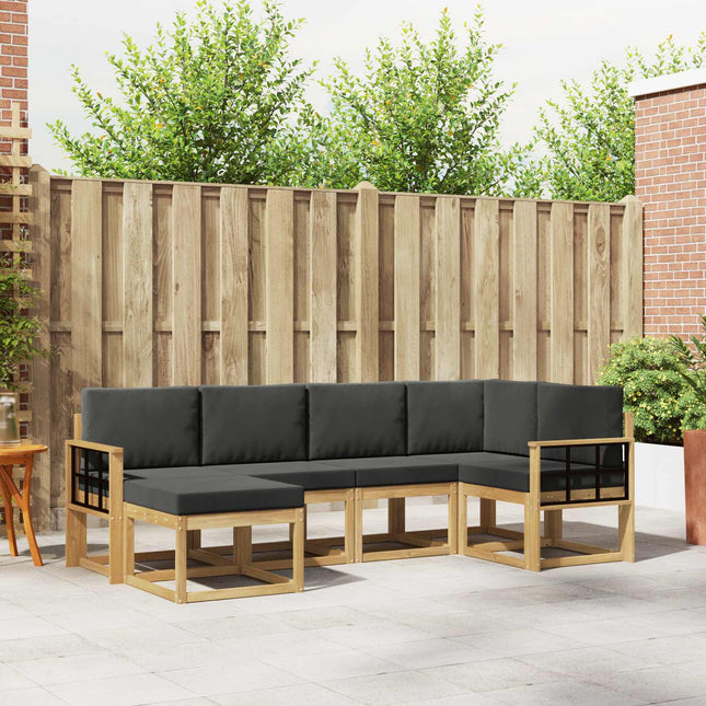 Udendørs sofagruppe med pude 6 pcs Hvid og antracit Polyester
