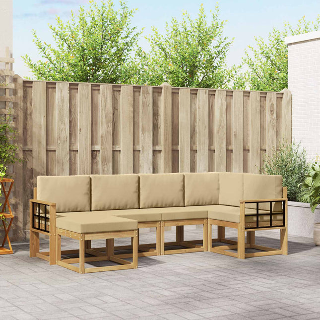 Udendørs sofagruppe med pude 6 pcs Hvid og Beige Polyester