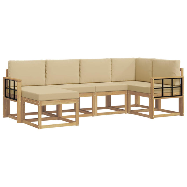 Udendørs sofagruppe med pude 6 pcs Hvid og Beige Polyester
