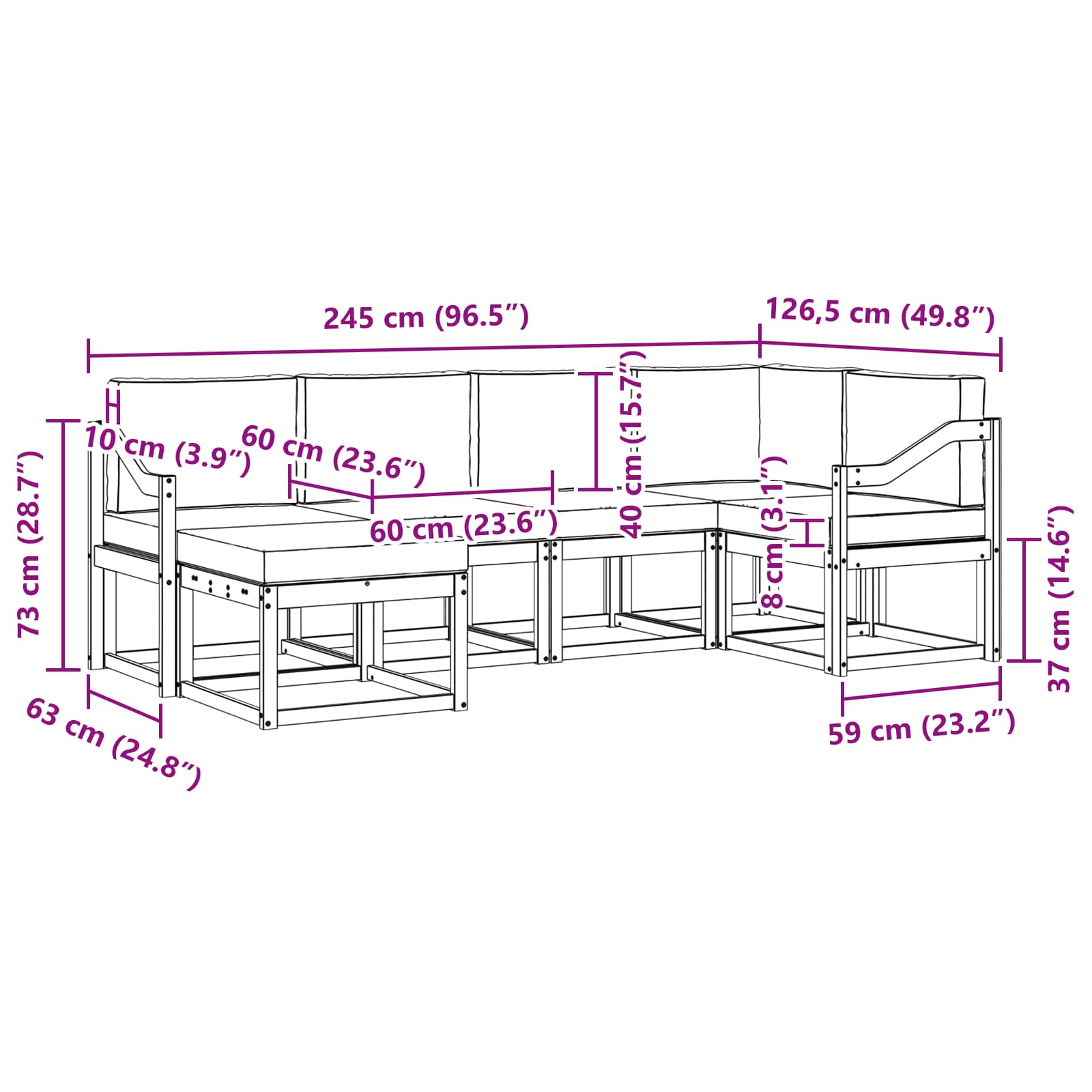 Udendørs sofagruppe 6 pcs Hvid og cremefarvet Polyester