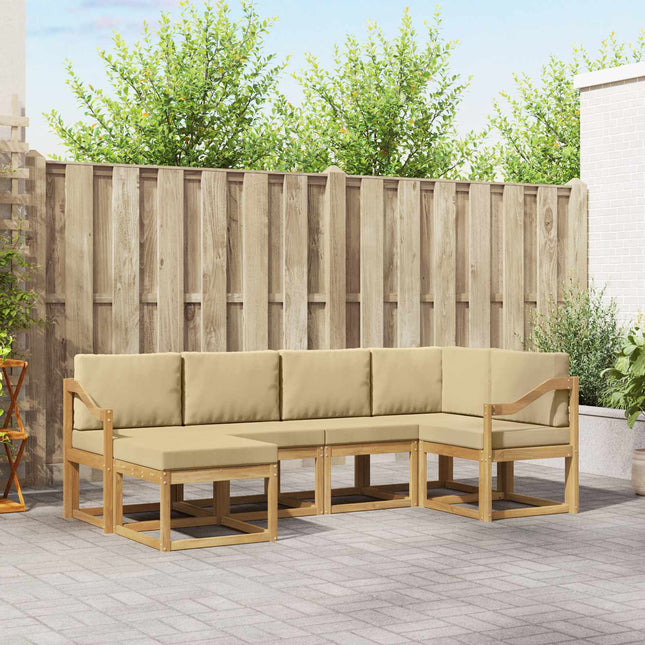 Udendørs sofagruppe med pude 6 pcs Hvid og Beige Polyester
