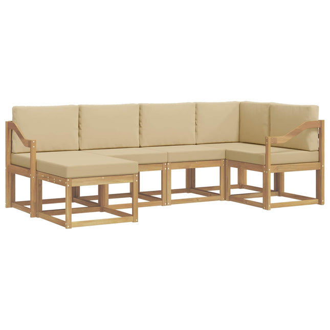 Udendørs sofagruppe med pude 6 pcs Hvid og Beige Polyester