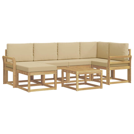 Udendørs sofagruppe 7 pcs Hvid og Beige Massivt Akacietræ