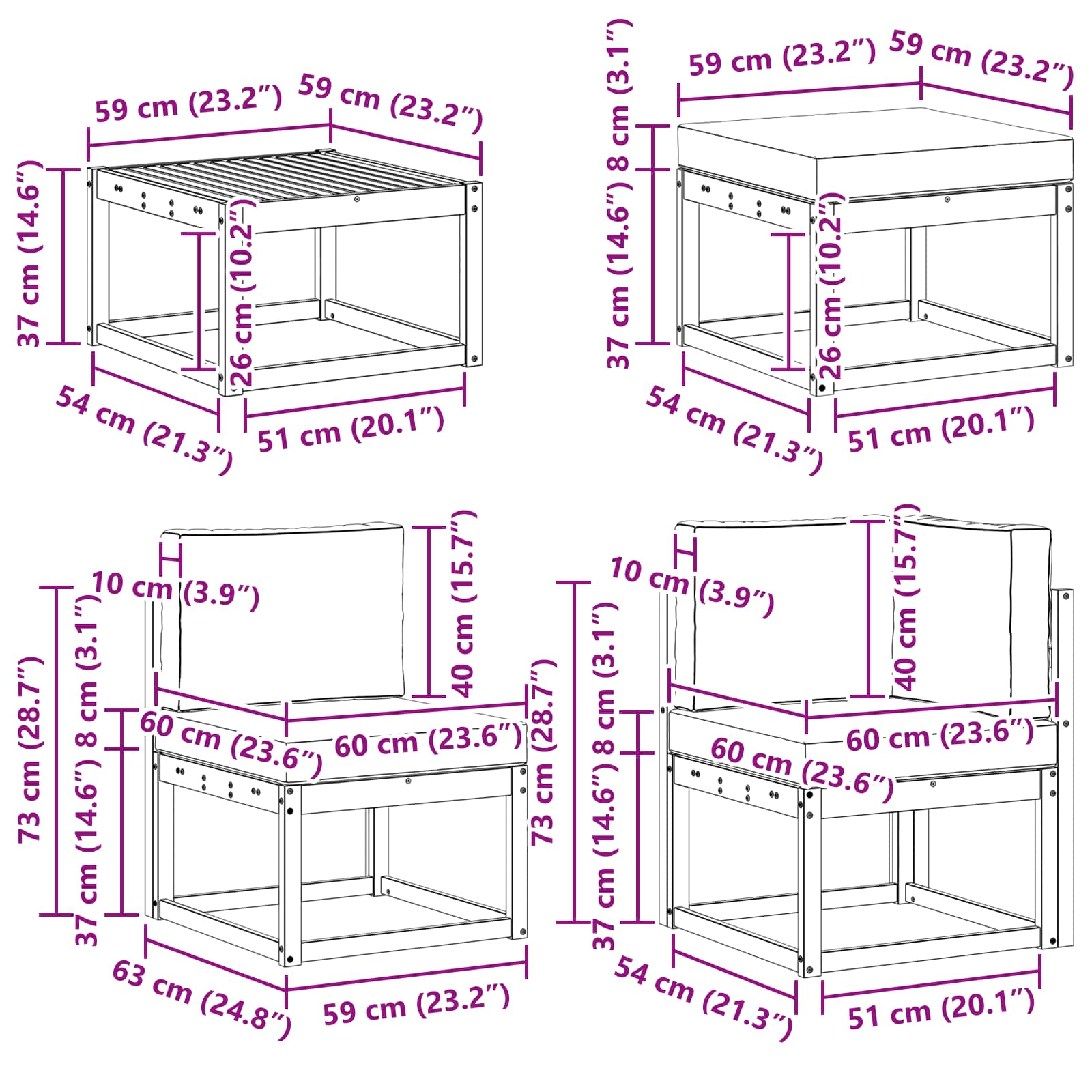 Udendørs sofagruppe 7 pcs Hvid og cremefarvet Massivt Akacietræ