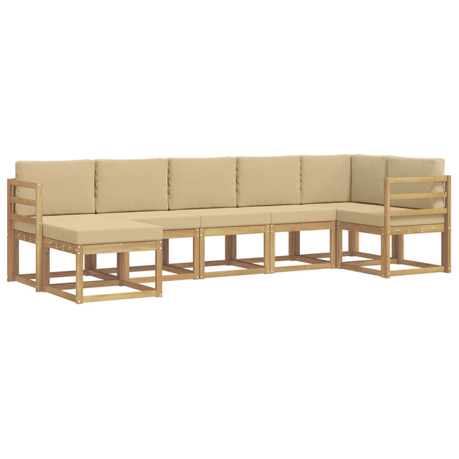 Udendørs sofagruppe med pude 7 pcs Hvid og Beige Polyester
