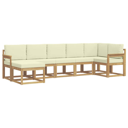 Udendørs sofagruppe 7 pcs Hvid og cremefarvet Polyester