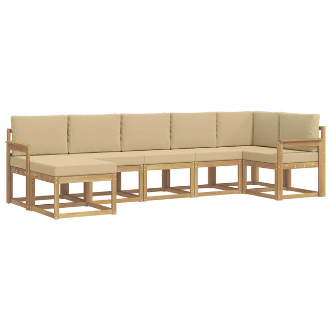 Udendørs sofagruppe med pude 7 pcs Hvid og Beige Polyester
