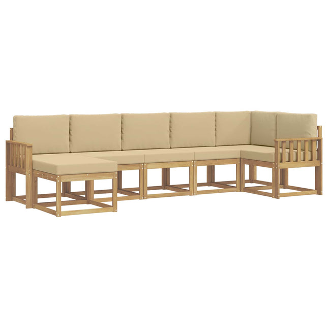 Udendørs sofagruppe med pude 7 pcs Hvid og Beige Polyester