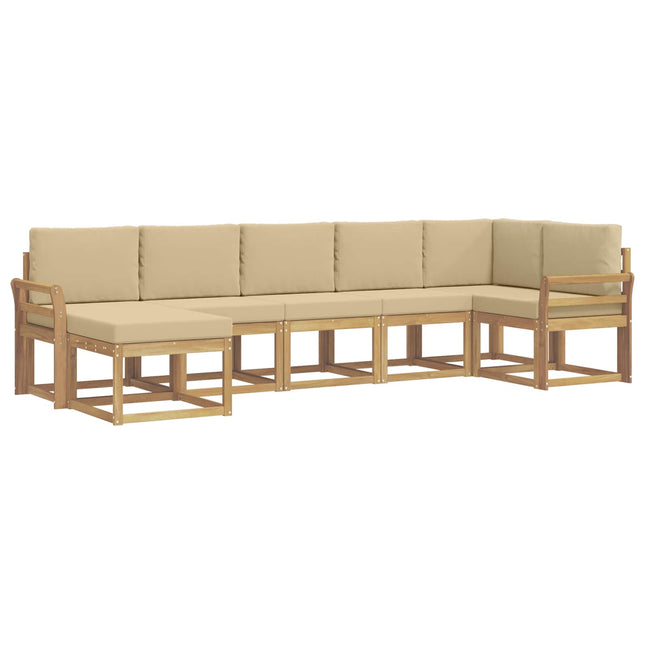 Udendørs sofagruppe med pude 7 pcs Hvid og Beige Polyester