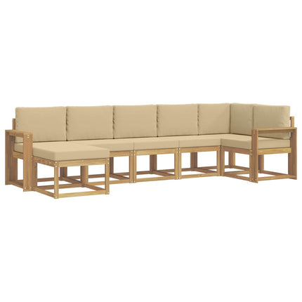Udendørs sofagruppe med pude 7 pcs Hvid og Beige Polyester