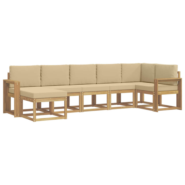 Udendørs sofagruppe med pude 7 pcs Hvid og Beige Polyester