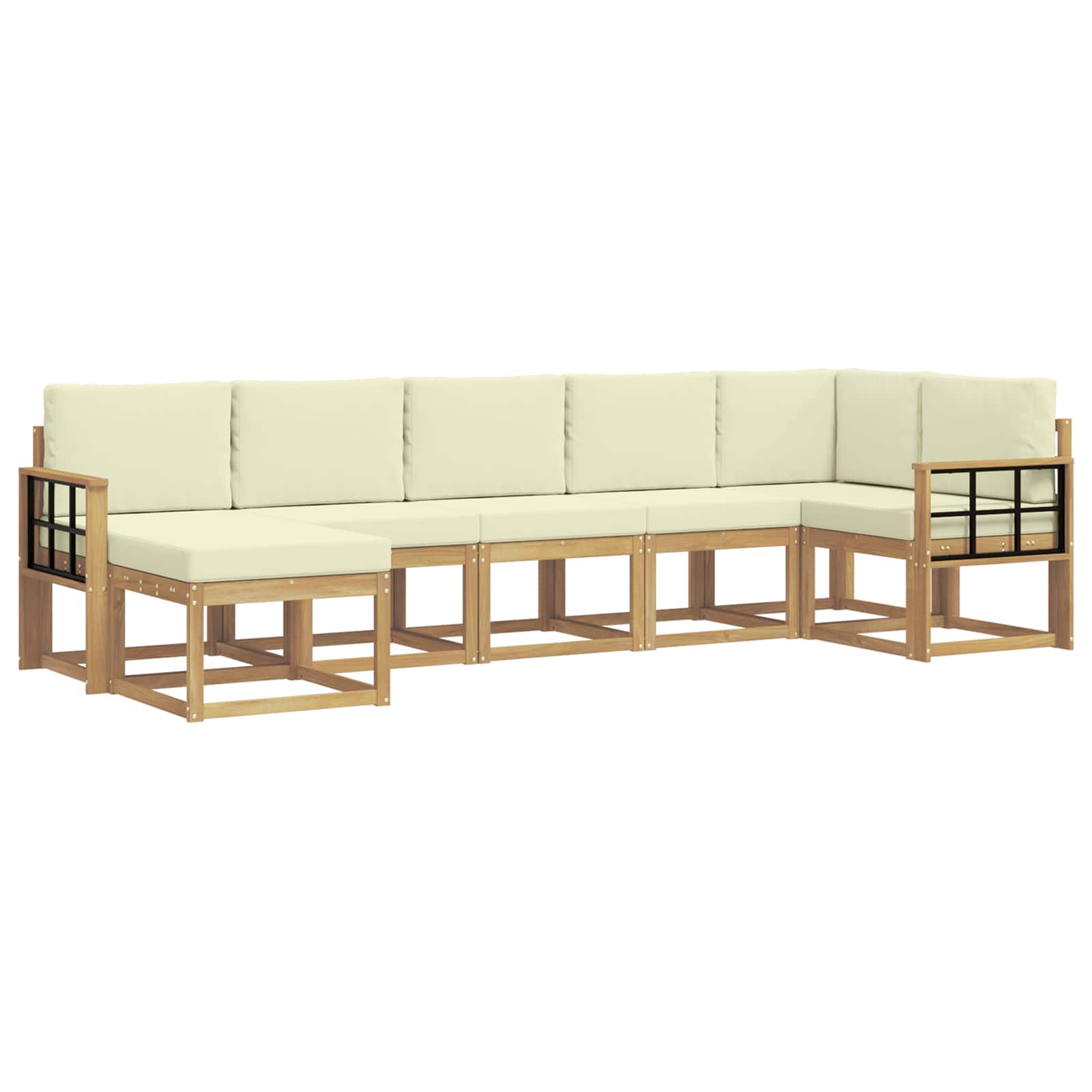 Udendørs sofagruppe 7 pcs Hvid og cremefarvet Polyester