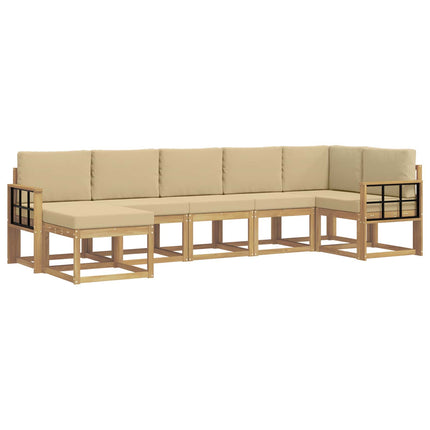 Udendørs sofagruppe med pude 7 pcs Hvid og Beige Polyester