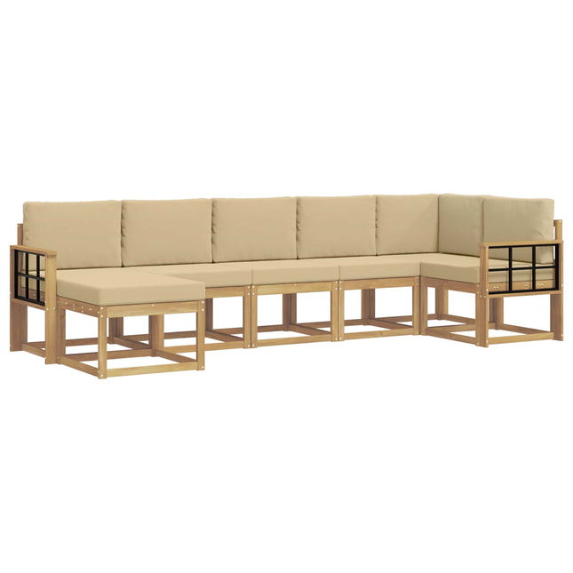 Udendørs sofagruppe med pude 7 pcs Hvid og Beige Polyester