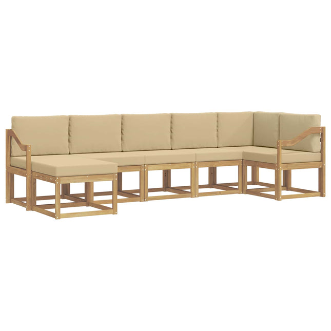 Udendørs sofagruppe med pude 7 pcs Hvid og Beige Polyester