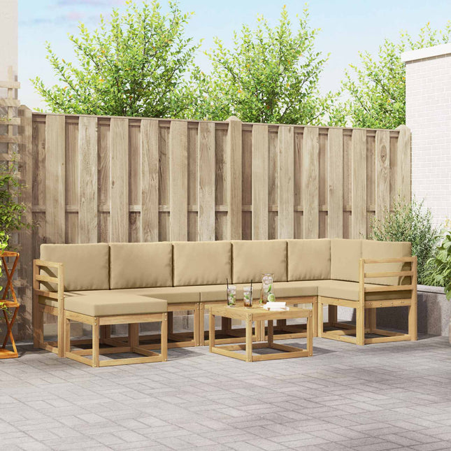 Udendørs sofagruppe med pude 8 pcs Hvid og Beige Polyester