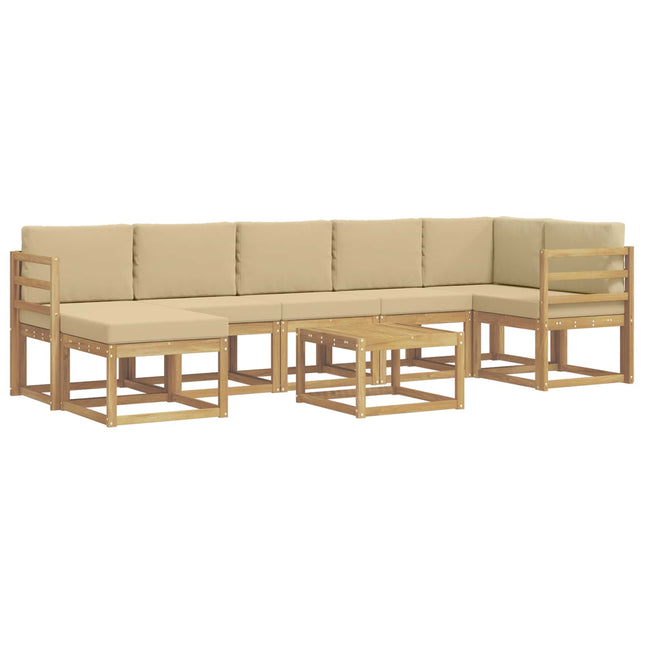 Udendørs sofagruppe med pude 8 pcs Hvid og Beige Polyester