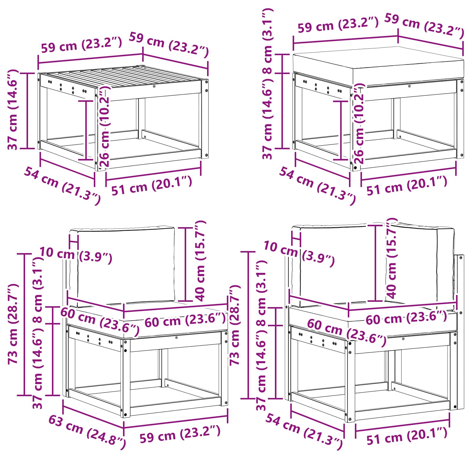 Udendørs sofagruppe med pude 8 pcs Hvid og antracit Polyester