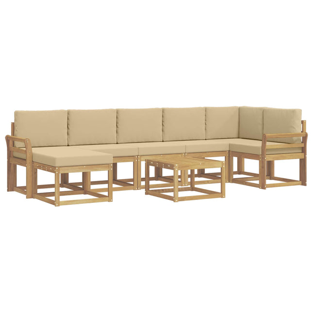 Udendørs sofagruppe med pude 8 pcs Hvid og Beige Polyester
