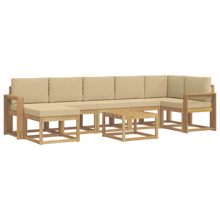 Udendørs sofagruppe med pude 8 pcs Hvid og Beige Polyester