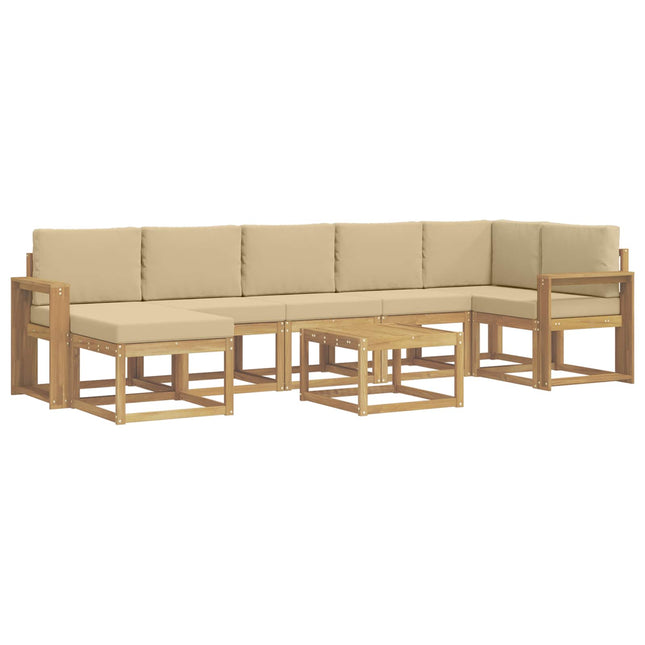 Udendørs sofagruppe med pude 8 pcs Hvid og Beige Polyester