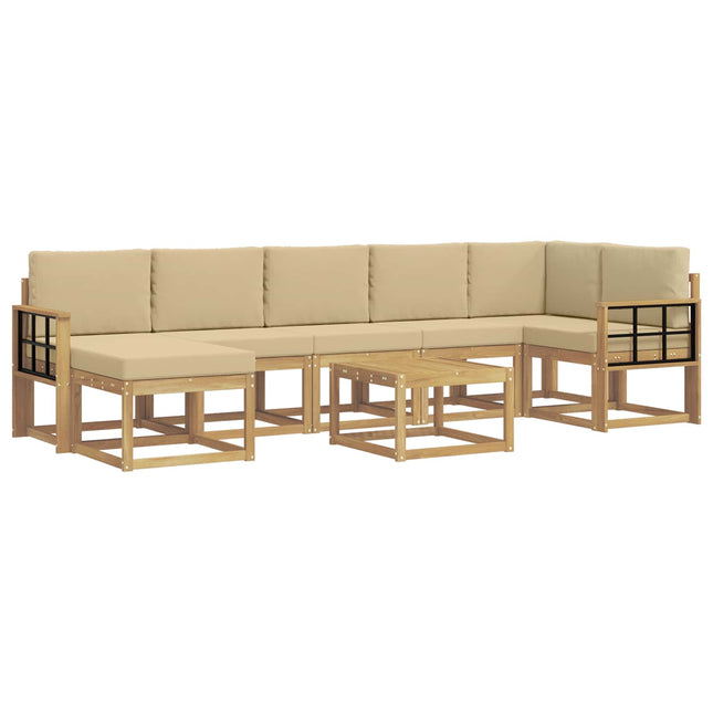 Udendørs sofagruppe med pude 8 pcs Hvid og Beige Polyester