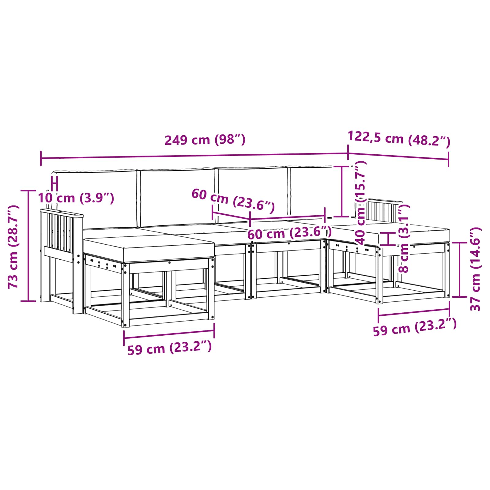 Udendørs sofagruppe 6 pcs Hvid og cremefarvet Polyester