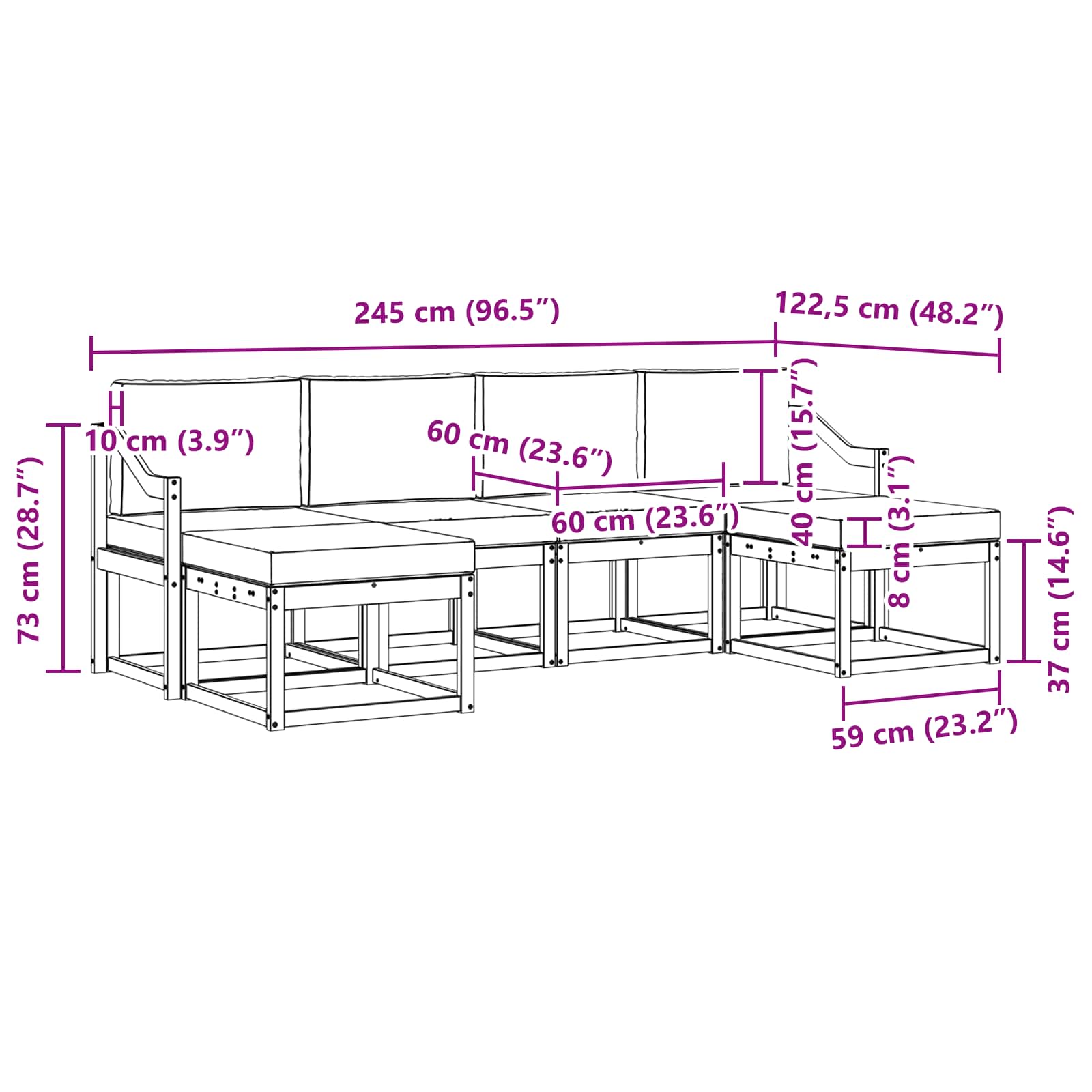 Udendørs sofagruppe 6 pcs Hvid og cremefarvet Polyester