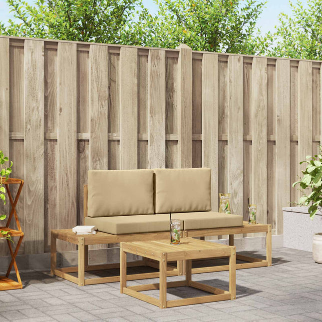 Udendørs sofagruppe med pude 3 pcs Hvid og Beige Polyester