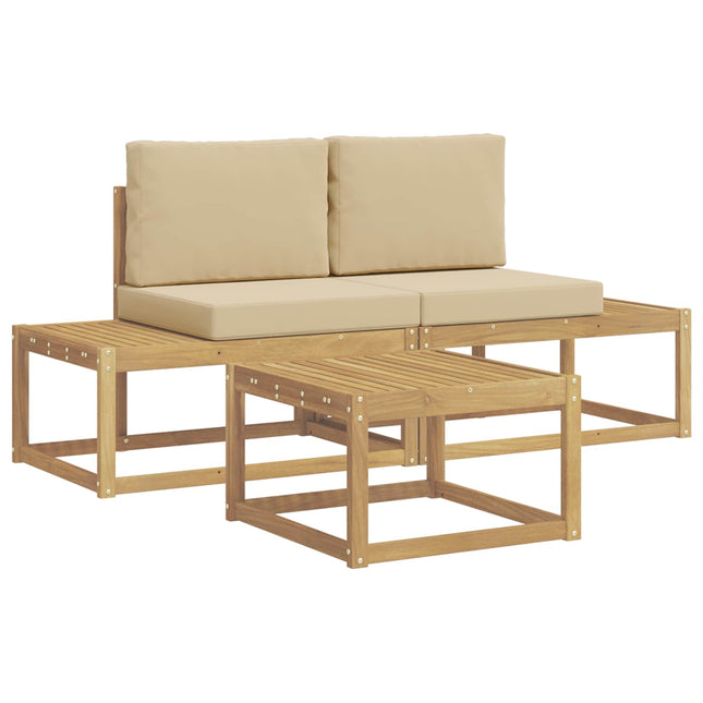 Udendørs sofagruppe med pude 3 pcs Hvid og Beige Polyester