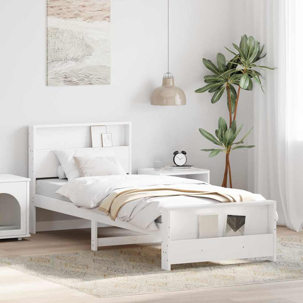 Sengestel med hovedgærde Hvid 90 x 200 cm Konstrueret træ