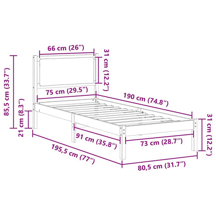 Sengestel med hovedgærde Lysegrå 80 x 190 cm Massiv fyrretræ