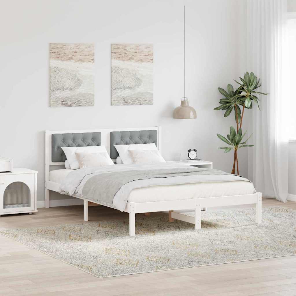 Sengestel med hovedgærde Lysegrå 140 x 200 cm Massiv fyrretræ