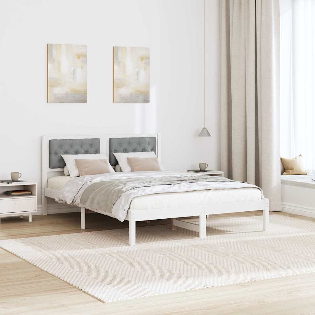 Sengestel med hovedgærde Lysegrå 140 x 200 cm Massiv fyrretræ