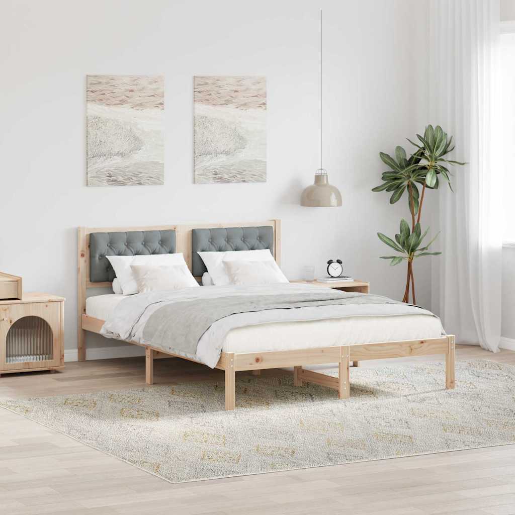 Sengestel med hovedgærde Lysegrå 140 x 190 cm Massiv fyrretræ