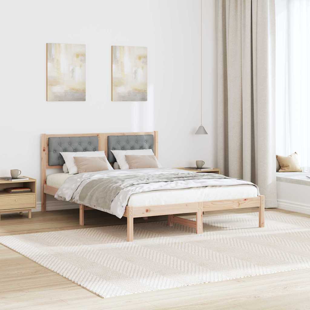 Sengestel med hovedgærde Lysegrå 140 x 190 cm Massiv fyrretræ