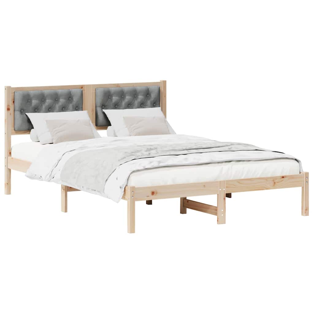 Sengestel med hovedgærde Lysegrå 140 x 190 cm Massiv fyrretræ