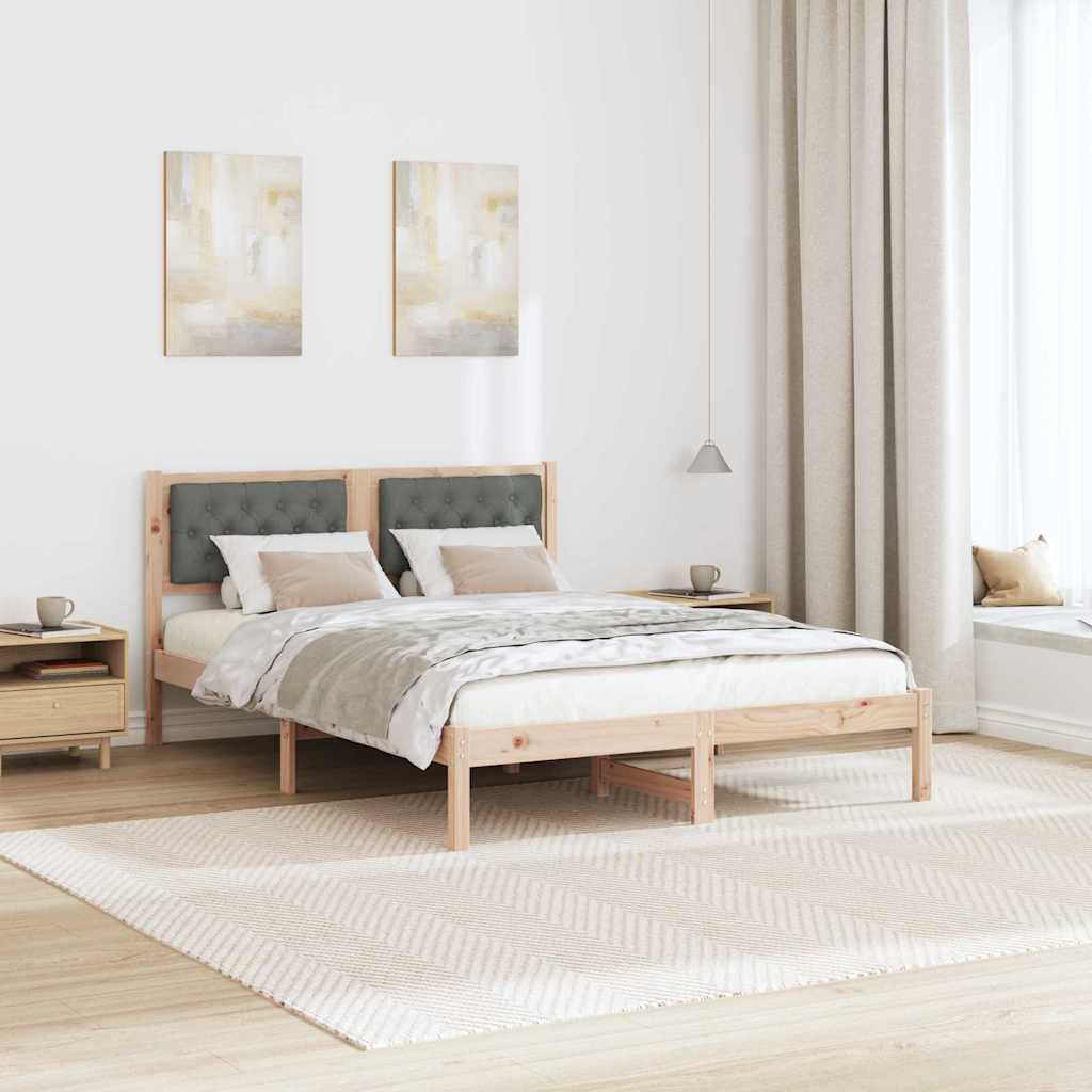 Sengestel med hovedgærde Mørkegrå 140 x 190 cm Massiv fyrretræ