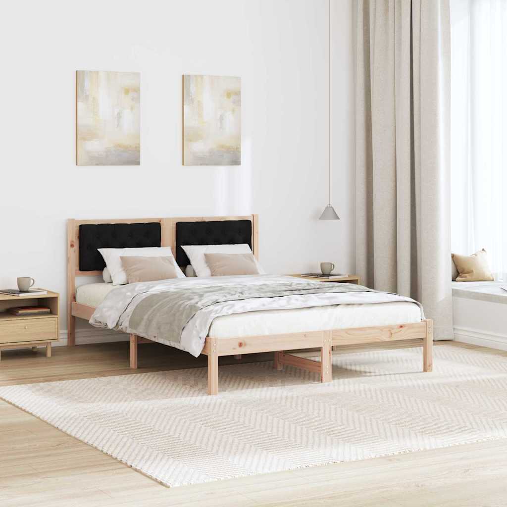 Sengestel med hovedgærde Sort 140 x 190 cm Massiv fyrretræ